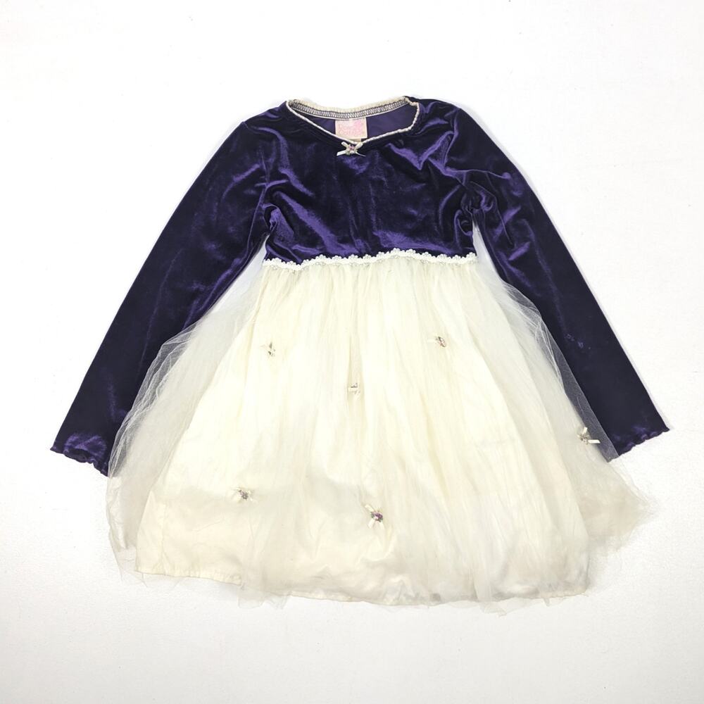 Vintage Rose Cottage Dress Girls Size 4T Purple Velvet Christmas